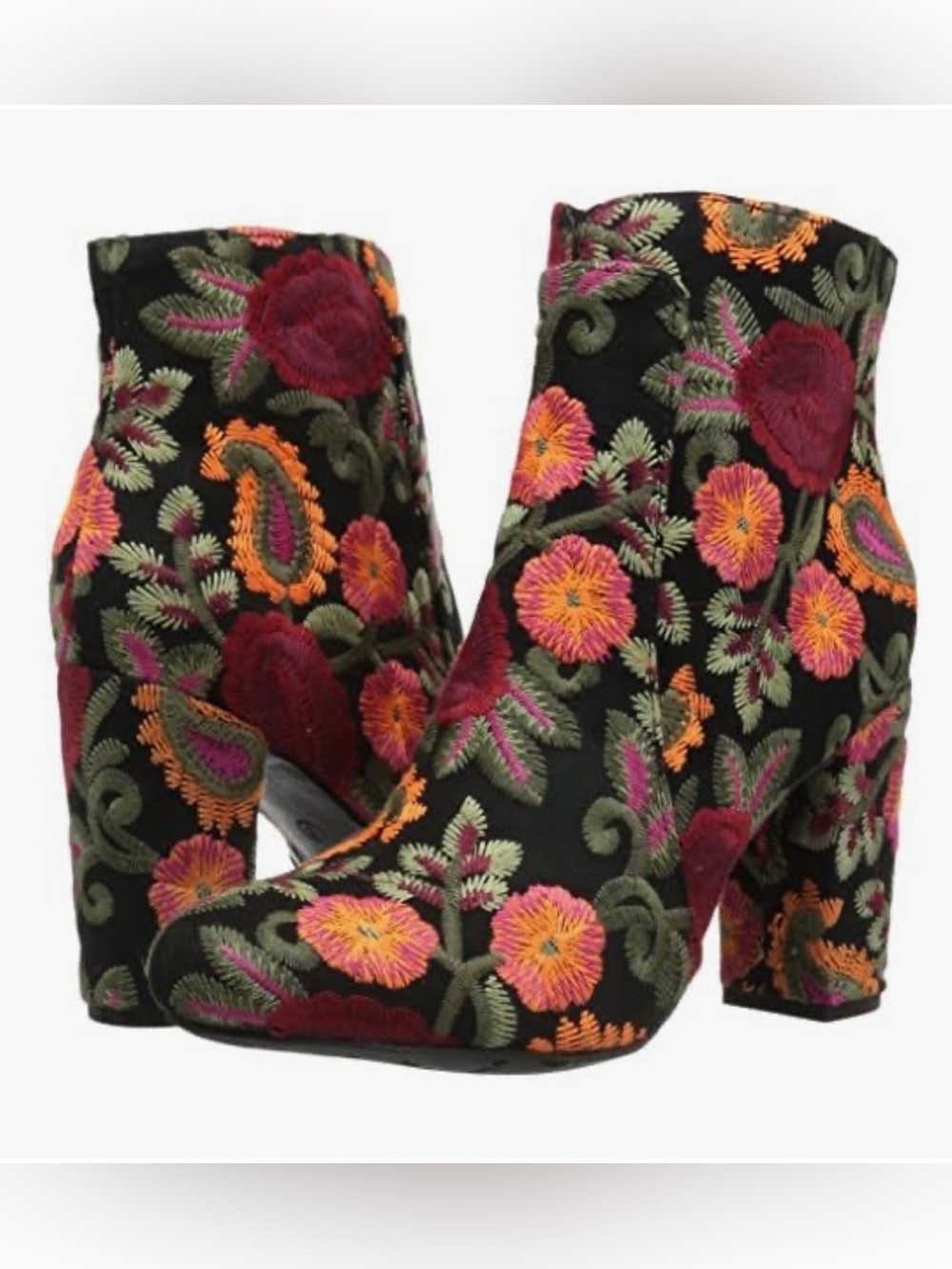 MIA Rosebud Embroidered Ankle Booties Sz 6.5 Black Flores Floral Festival Boho